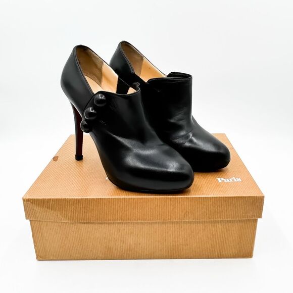 Christian Louboutin Black Leather Boots C’est Moi 120 Bootie US 38.5 US 8.5 - Picture 1 of 15